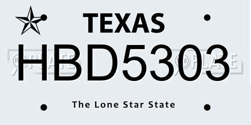 HBD5303 Texas License Plate
