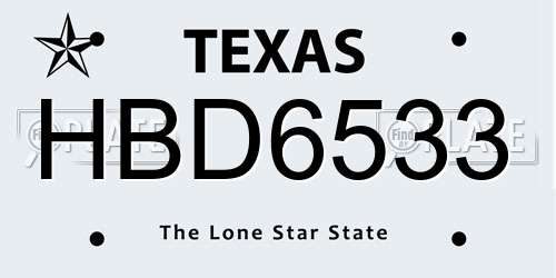HBD6533 Texas License Plate