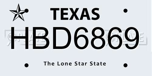 HBD6869 Texas License Plate