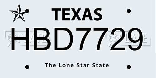 HBD7729 Texas License Plate