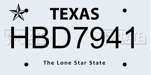 HBD7941 Texas License Plate