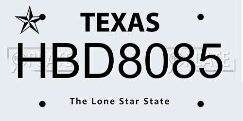 HBD8085 Texas License Plate