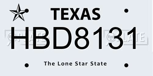HBD8131 Texas License Plate