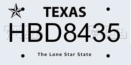 HBD8435 Texas License Plate
