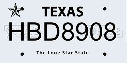 HBD8908 Texas License Plate