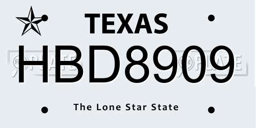 HBD8909 Texas License Plate