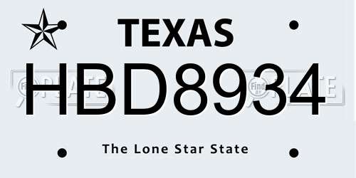 HBD8934 Texas License Plate