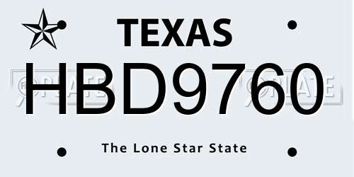 HBD9760 Texas License Plate