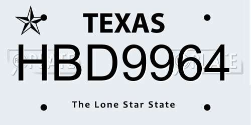 HBD9964 Texas License Plate