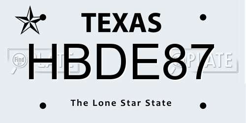 HBDE87 Texas License Plate
