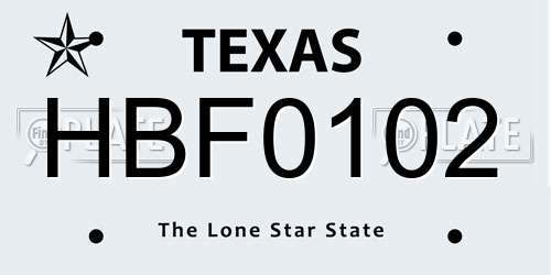 HBF0102 Texas License Plate