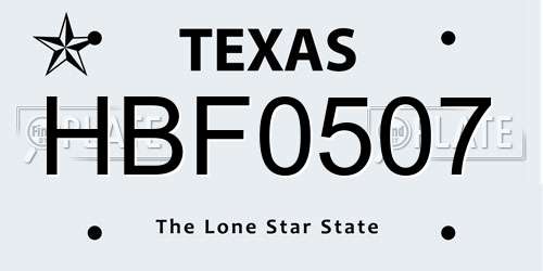 HBF0507 Texas License Plate