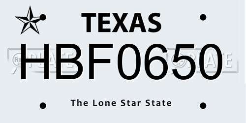 HBF0650 Texas License Plate