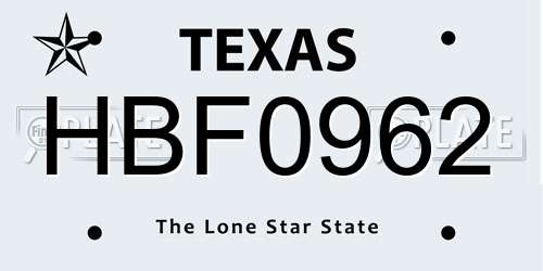 HBF0962 Texas License Plate