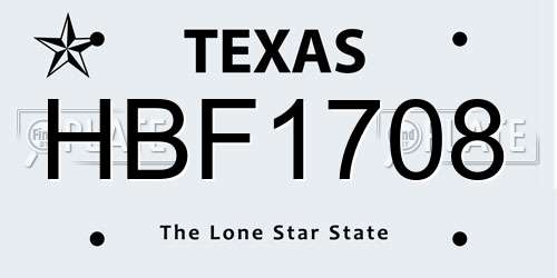 HBF1708 Texas License Plate