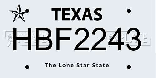 HBF2243 Texas License Plate