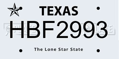 HBF2993 Texas License Plate