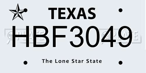 HBF3049 Texas License Plate