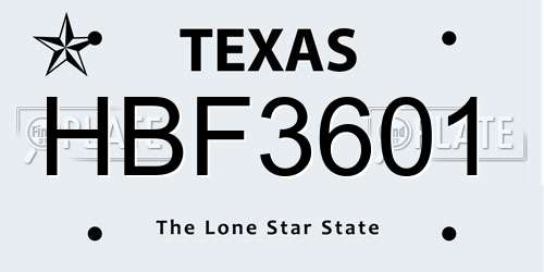 HBF3601 Texas License Plate