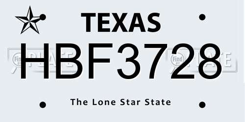 HBF3728 Texas License Plate