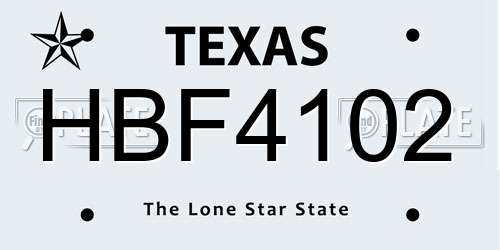 HBF4102 Texas License Plate