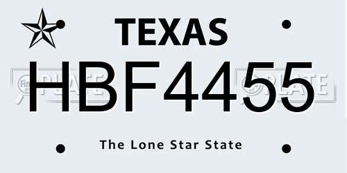 HBF4455 Texas License Plate