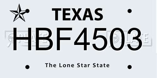 HBF4503 Texas License Plate