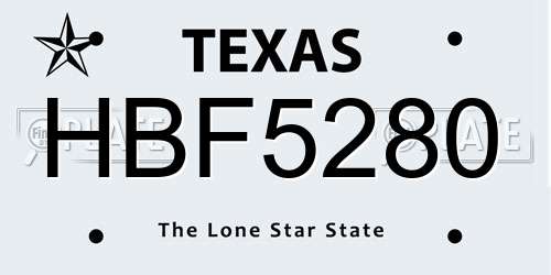 HBF5280 Texas License Plate