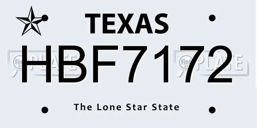 HBF7172 Texas License Plate