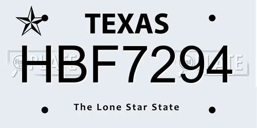 HBF7294 Texas License Plate