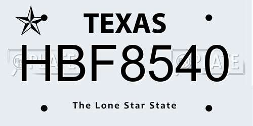 HBF8540 Texas License Plate