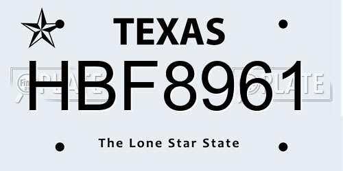 HBF8961 Texas License Plate