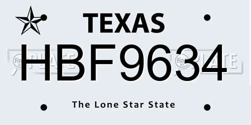 HBF9634 Texas License Plate