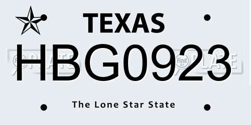 HBG0923 Texas License Plate