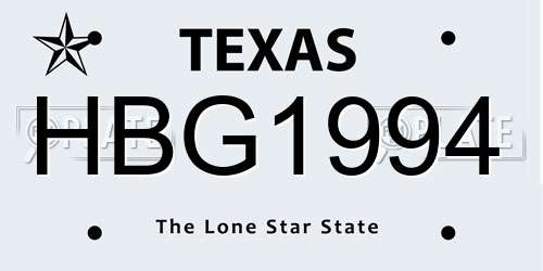 HBG1994 Texas License Plate