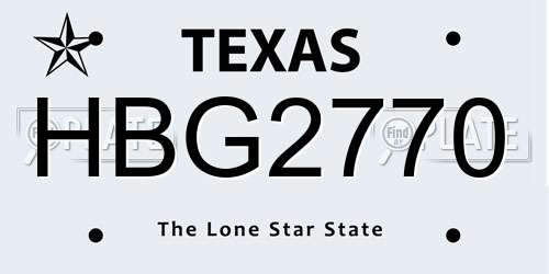HBG2770 Texas License Plate