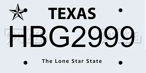 HBG2999 Texas License Plate