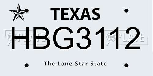 HBG3112 Texas License Plate