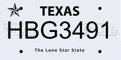 HBG3491 Texas License Plate