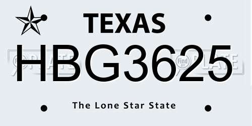 HBG3625 Texas License Plate