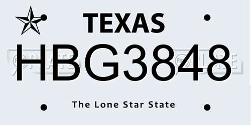 HBG3848 Texas License Plate