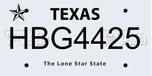 HBG4425 Texas License Plate