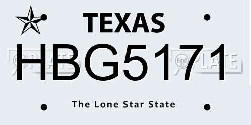 HBG5171 Texas License Plate