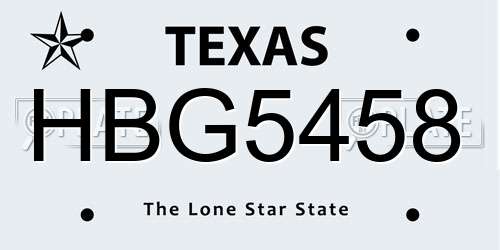 HBG5458 Texas License Plate