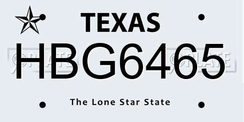 HBG6465 Texas License Plate