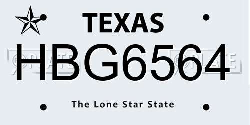 HBG6564 Texas License Plate