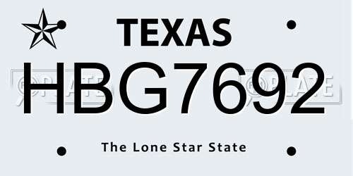 HBG7692 Texas License Plate