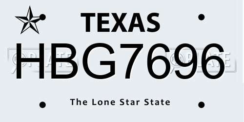 HBG7696 Texas License Plate