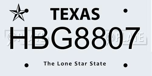 HBG8807 Texas License Plate