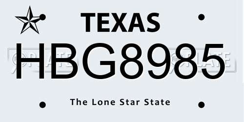 HBG8985 Texas License Plate